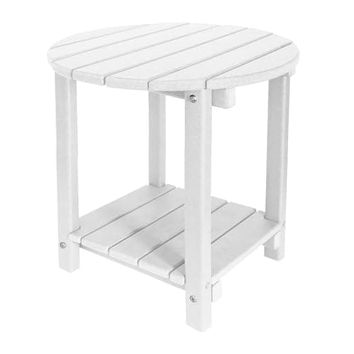 GARDENSTAR Adirondack Round Outdoor Side Table 2-Tier Storage Patio Side Table, HDPE End Tables for Backyard Pool Porch Garden Lawn (White) — image 1
