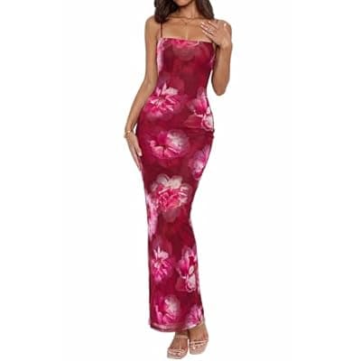 BTFBM Womens Maxi Dress 2026 Spring Floral Sexy Spaghetti Straps Sleeveless Bodycon Summer Beach Wedding Guest Dresses