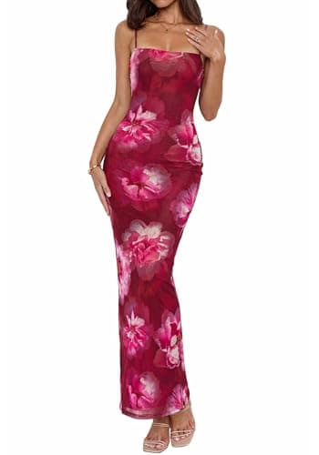BTFBM Womens Maxi Dress 2026 Spring Floral Sexy Spaghetti Straps Sleeveless Bodycon Summer Beach Wedding Guest Dresses — image 1