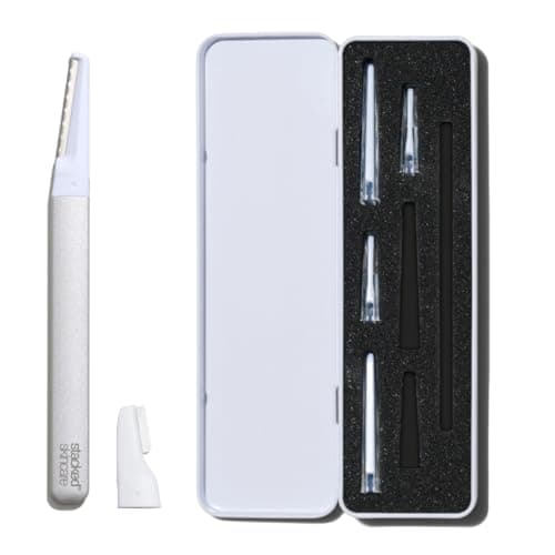 StackedSkincare Dermaplaning Kit for Face - At Home Dermaplaning Tool with Comfort Handle, 3 Replaceable Blades + 3 Precision Blades - Exfoliates, Removes Peach Fuzz, Softens Skin, 7 Count