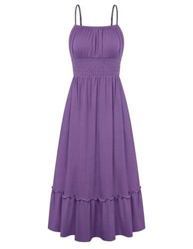 GRACE KARIN Women's Summer Maxi Dress 2026,Smocked Ruched Bust Sundress with Adjustable Straps & Pockets-Beach Vacation Dress — image 1