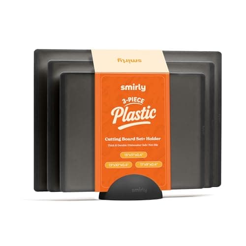 SMIRLY Plastic Cutting Board Set with Holder 3 Pieces, Non-Slip Dishwasher Safe Chopping Boards for Kitchen, Dark Grey — image 1