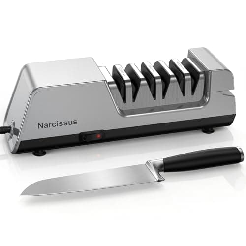 Narcissus Knife Sharpener, 3 Stages Diamond Electric Knife Sharpener for Stainless Steel and Ceramic Kitchen Knives, 40 Seconds Quick Repairing & Polishing, Open Design Port for Scissors Sharpening — image 1