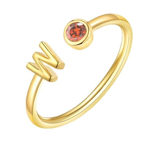 ZNBOH Gold Birthstone Initial Rings for Women Non Tarnish Dainty 14K Gold Plated Adjustable Letter Ring for Women Stackable Cute Thumb Pinky Fashion Unique Open Simple Birthday Gifts Jewelry — image 1