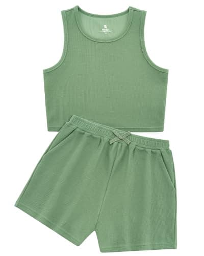Stelle Girls 2 Piece Outfits Cute Sleeveless Summer Short Sets Athletic Scoop Neck Tank Top and Shorts with Pockets — image 1