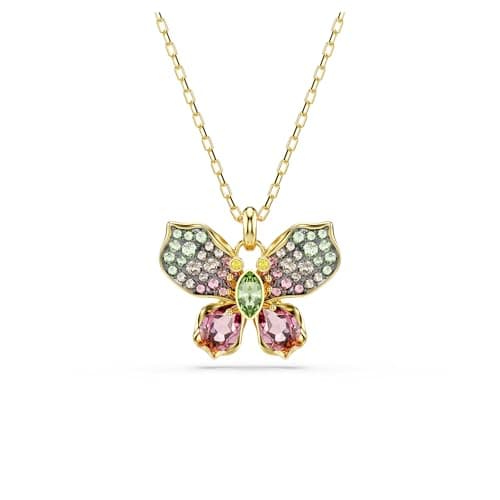 Swarovski Idyllia Pendant, Mixed cuts, Pavé, Butterfly, Multicolored, Mixed Metal Finish