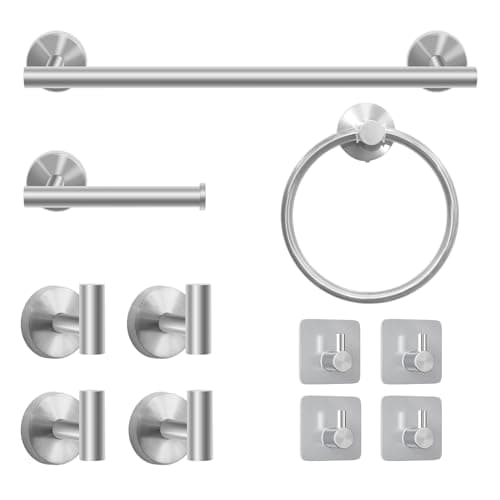 8-Piece Bathroom Hardware Set, Brushed Nickel, SUS304 Stainless Steel, Includes 16" Towel Bar, Toilet Paper Holder, Towel Hooks, Towel Racks for Bathroom (11 PSC Silver) — image 1