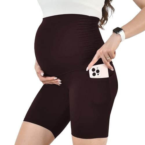 Leafigure Maternity Shorts with Pockets Over The Belly for Women, High Waisted Soft Pregnancy Yoga Pants — image 1