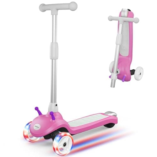 Slaypo 3 Wheel Electric Scooter for Kids Ages 2–8, LED Lighted Wheels, Extra Wide Anti-Slip Deck, 3 Adjustable Height Handlebars & Lean to Steer Technology, 80W Motor Scooter for Boys & Girls