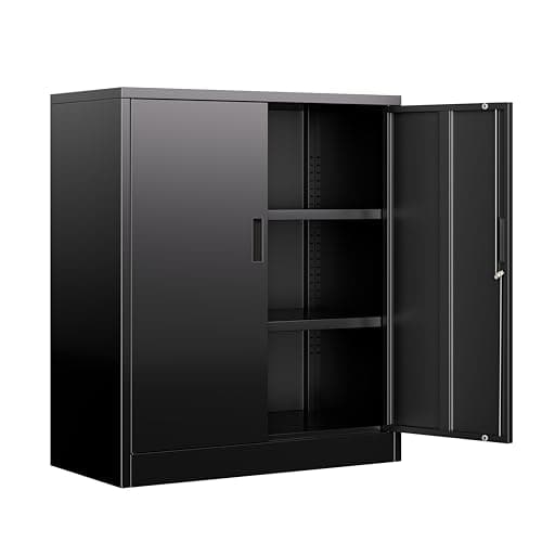 BESFUR Metal Garage Storage Cabinet with 2 Locking Doors and 2 Adjustable Shelves, 36" Black Metal Short Storage Cabinet for Home Office,Garage,School,Utility Room — image 1