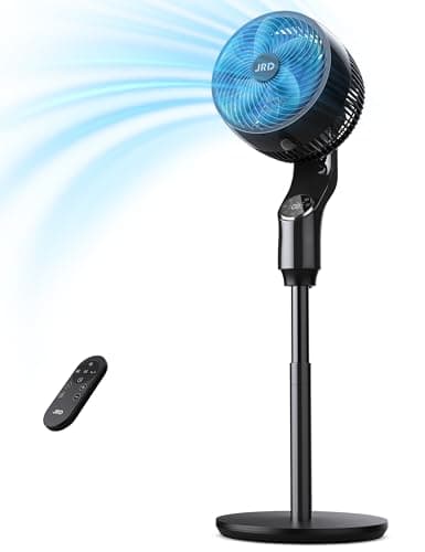 JRD Fan for Bedroom, 70° Oscillating Standing Fan, 100ft Quiet Pedestal Fans for Home Office, 85° Manual Vertical, Touch+Remote, 24H Timer,32 Wind Speeds, 39-43" Adjustable Height, Air Circulator — image 1