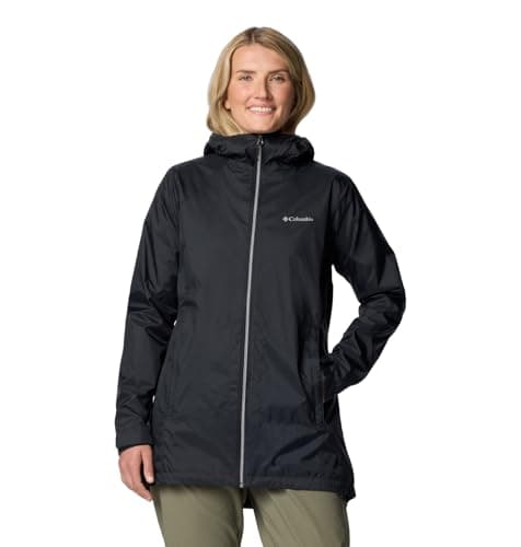Columbia Womens Switchback II Lined Long Rain Jacket, Black, Medium