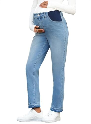 BLENCOT Women Maternity Jeans High-Rise Elastic Waist Pregnancy Pants Work Straight Leg Jean Pockets S-2XL — image 1