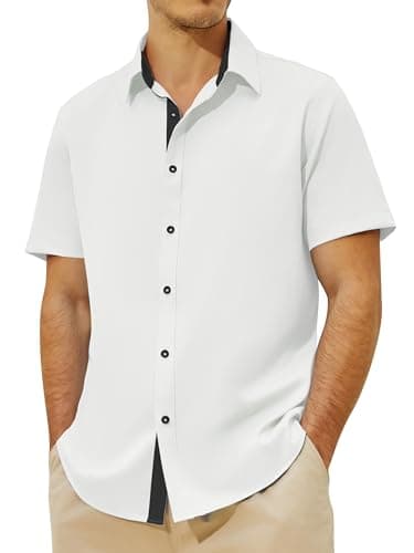 JEKAOYI Men's Button Down Dress Shirts Short Sleeve Casual Shirts Wrinkle Free Business Shirt Stain Sheild — image 1