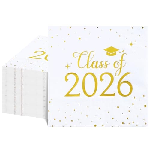 NatNarr Graduation Napkins Class of 2026, 6.5 Inch White and Gold Cocktail Napkins with Gold Foil Dots for College High School Grad Celebration — image 1
