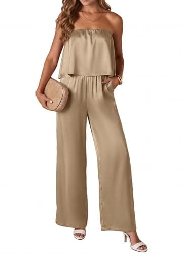 KIRUNDO Jumpsuits For Women Dressy 2026 Summer Satin Strapless Romper Flowy Tube Top Spring One Piece Vacation Outfits — image 1