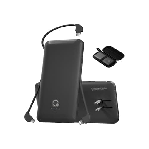 Brand Q Portable Charger with Built-in Cables and AC Wall Plug,Slim USB C Power Bank 10000mAh,External Battery Pack Compatible with iPhone,Samsung,Tablet and All Smart Phones
