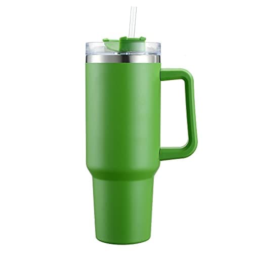 REVGOZU 40 Oz Tumbler with Handle Straw Lid Insulated Stainless Steel Vacuum Reusable Coffee Cup Holder Friendly Keep Drinks Cold Gifts for Lover Women Men Car Gym Travel (Green) — image 1