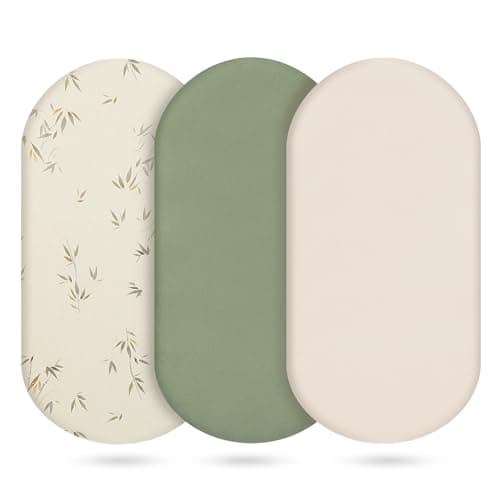 Muslin Bassinet Sheets 3 Pack, Cotton Bassinet Sheets for Baby Girl and Boy, Breathable Bedside Sleeper Bassinet Fitted Sheet, Universal Rectangle & Oval Bassinet Cover, 28x14 to 33x18, Green — image 1