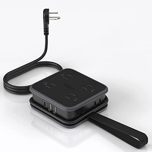 NTONPOWER Flat Plug Power Strip - 5 ft Extension Cord with Multiple Outlets, 8 Widely Outlets with 3 USB (1 USB C), 3 Side Outlet Extender, Overload Protection, Wall Mount for Home Office Dorm Room