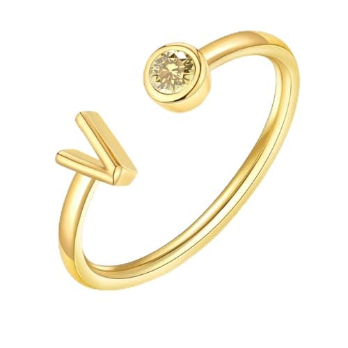ZNBOH Gold Birthstone Initial Rings for Women Non Tarnish Dainty 14K Gold Plated Adjustable Letter Ring for Women Stackable Cute Thumb Pinky Fashion Unique Open Simple Birthday Gifts Jewelry — image 1