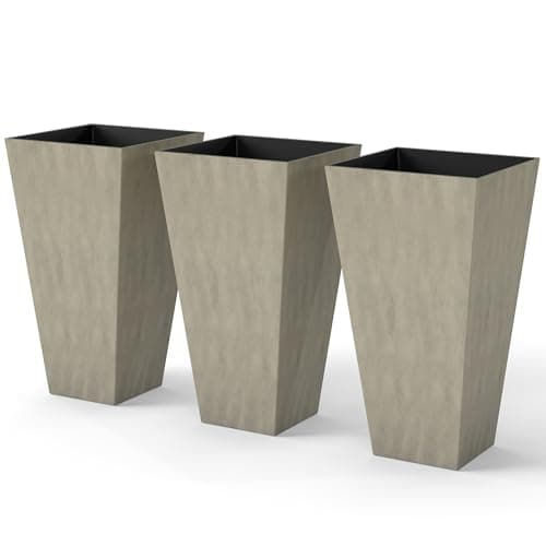 Outsunny Tall Planters for Outdoor Plants Set of 3, 28 in Taper Planters with Drainage Holes, Indoor Grande Plant Pots, Front Porch Decor, Grey