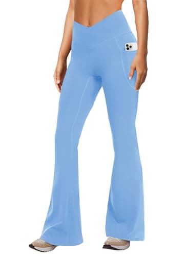 DLOODA Women's Yoga Pants with Pockets No Front Seam Crossover High Waisted Flare Leggings Tummy Control Bootcut Pants — image 1