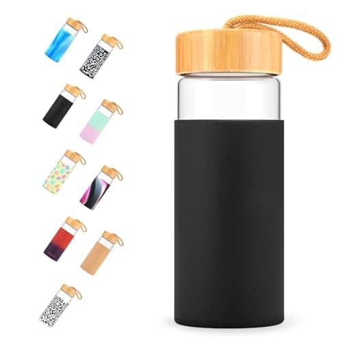 Tronco 20 oz Glass Water Bottles with Lids, Reusable Borosilicate Glass Bottles with Bamboo Lid & Non-Slip Silicone Sleeve for Coffee, Iced Tea, Water, Leak-Proof, BPA-Free – Ideal for Office & Home — image 1