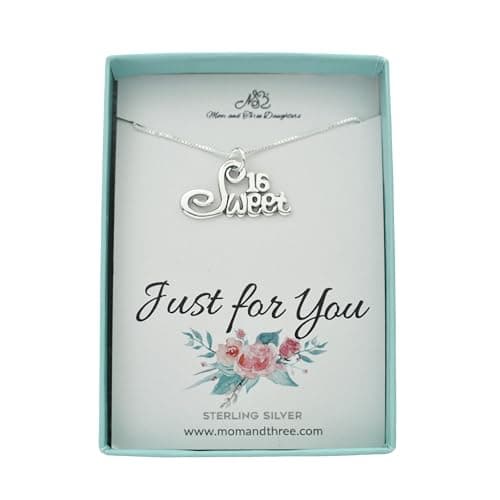 MOM & THREE DAUGHTERS Sweet 16 Necklace | 16" Sterling Silver Box Chain | Sweet 16 Gift I 16th Birthday Gift