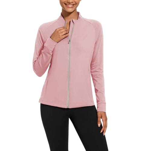 bpbtti Women's Polar Fleece Zip Up Workout Jackets with Pockets Slim Fit Cottony Soft Jacket for Running Athletic Yoga (Peach skin,X-Large)