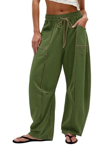 MSBESYOR Wide Leg Barrel Sweatpants for Women Baggy Palazzo Pants Drawstring High Waist Color Block Lounge Sweat Pant — image 1