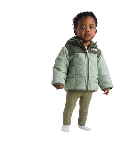 The North Face Baby Boys' Reversible Shasta Full Zip Hooded Jacket | Water Repellent, Fleece Lined Puffer Coat with Synthetic Insulation, Slate Moss/New Taupe Green, 24 Months