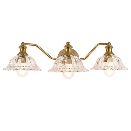 puncoll Vintage Bathroom Vanity Light Fixture - 3-Lights Bathroom Lighting Gold Finish with Flower Glass Shade - Vanity Lights Over Mirror, W2505-3-BG — image 1