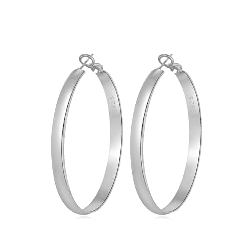 DHZJTSL 5mm Wide Gold Hoop Earrings for Women, 14K Gold Plated Big Chunky Hoop Earrings with S925 Sterling Silver Post, Hypoallergenic Lightweight Earrings Jewelry for Women 30/40/50/60/70mm — image 1