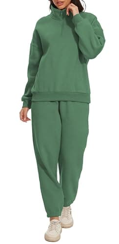 Jeqeocafy Women Oversized Long Sleeve Sweatsuit Half Zip Sweatshirt & High Waisted Pants 2 Piece Outfits With Pockets — image 1