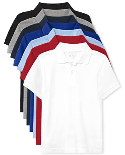 The Children's Place Boys' Multipack Short Sleeve Pique Polos, Black/Grey/Nautico/Blue/Brook/Red/White 7-Pack, Medium
