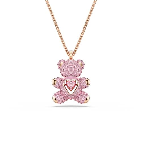 Swarovski Teddy Bear Pendant Necklace, Pink Crystals, Rose Gold-Tone Finish