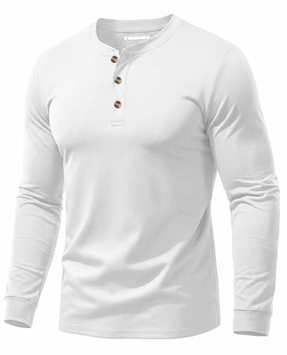 EKLENTSON Long Sleeve Shirts for Men Henley Shirts Button Pullover Cotton Lightweight Casual Pullover Basic Tops White L