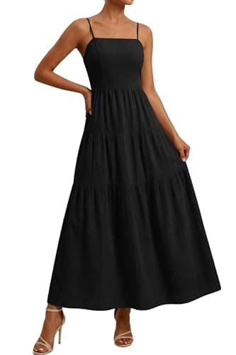 Okiwam Women's Summer Dress 2026 Casual Boho Sleeveless Spaghetti Strap Smocked Maxi Dress Ruffle Long Beach Sundresses — image 1