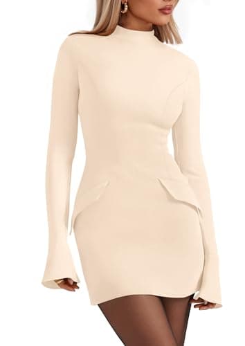 PRETTYGARDEN Womens Short Formal Dresses Fall Long Sleeve Mock Neck Elegant Cocktail Party Club Bodycon Mini Dress — image 1
