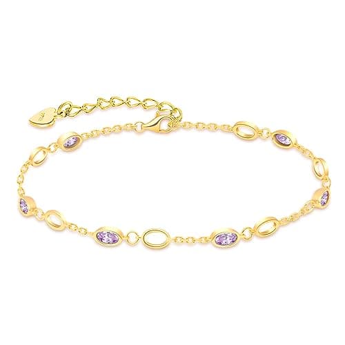 RIVIKO Birthstone Bracelets for Women,925 Sterling Silver Gold Plated Dainty Women Charm Link Bracelet,Adjustable Anniversary Jewelry Chrismas Birthday Mothers day Gifts for Mom Her Wife Friend Lady — image 1