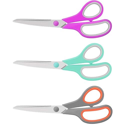 3-Pack 8" Heavy Duty Scissors with Ultra Sharp Blades and Comfort Grip Handles - For Office, Home, School, Sewing, and Crafts (Mint, Grey, Purple) — image 1