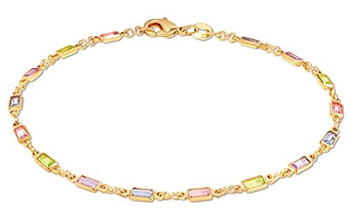 Barzel 18K Gold Plated Baguette Multi Stone Crystal Bracelet For Women, 7.5 Inches - Made In Brazil