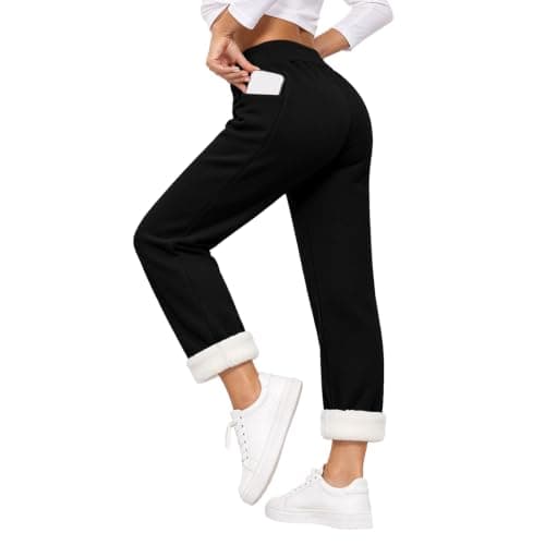 Fleece Lined Pants Women Winter Thermal Thick Straight Sweatpants — image 1
