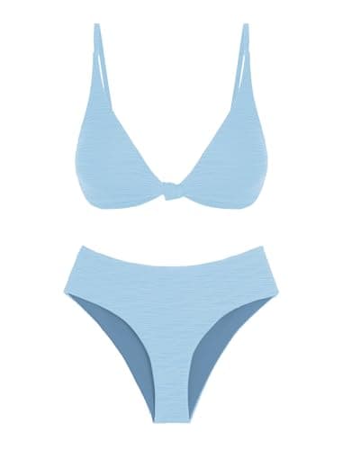 ZAFUL Bikini Set for Women V Neck Knot Front Push Up Bathing Suit High Cut Two Piece Swimsuit Brazilian Cheeky Swimwear — image 1