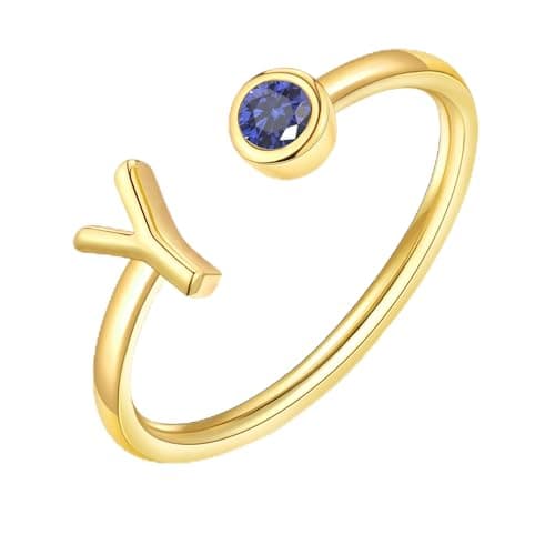 ZNBOH Gold Birthstone Initial Rings for Women Non Tarnish Dainty 14K Gold Plated Adjustable Letter Ring for Women Stackable Cute Thumb Pinky Fashion Unique Open Simple Birthday Gifts Jewelry — image 1