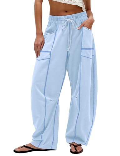 MSBESYOR Wide Leg Barrel Sweatpants for Women Baggy Palazzo Pants Drawstring High Waist Color Block Lounge Sweat Pant — image 1