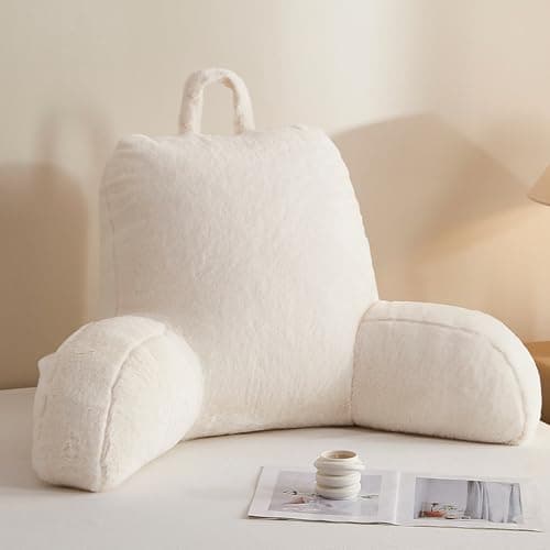 Reading Pillow with Arms for Sitting in Bed, Backrest Support Cushion Soft Back Pillow for Couch, Sofa & Floor, Dorm Essentials, Washable Cover, Faux Fur Wedge Cushion for Adults,Children,Student — image 1