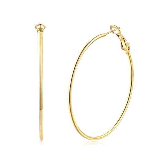 XIUQILAI 14K Gold Plated 925 Sterling Silver Posts large Hoop Earrings for Women, Hypoallergenic Big Hoop Earrings Lightweight Jewelry for Women 30/40/50/60/70MM — image 1