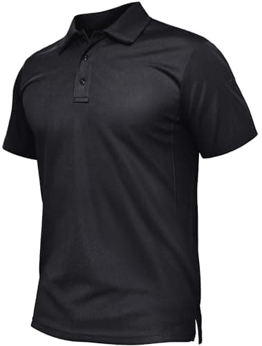 TACVASEN Black Polo Shirts for Men Short Sleeve Dry Fit Polos Moisture Wicking Collared Shirt Men for Golf Tactical Work Athletic L